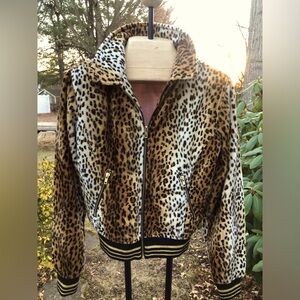 Hot topic Leopard animal print velour zip up jacket with pink satin lining
